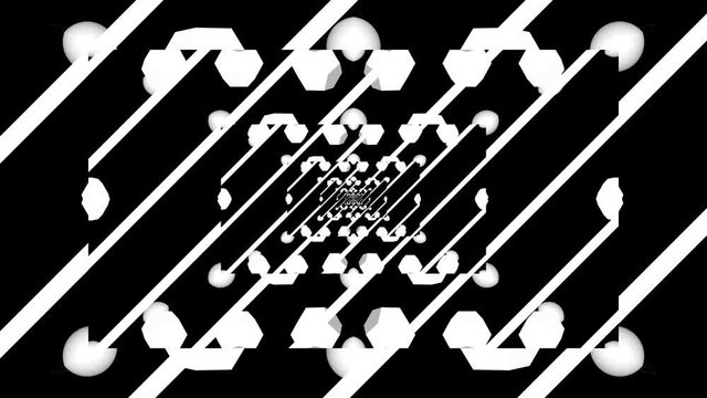 Wonderful 3d rendering of horizontal and vertical stripes flashing and dancing with many squares and balls playing inside and forming an optical game.