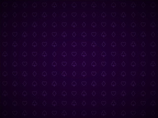 Fototapeta na wymiar Poker purple background, playing card symbols pattern, blackjack