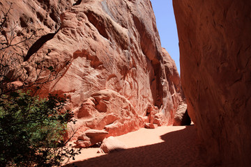 Moab, Utah / USA - August 18, 2015: Rock formation and landscape at Arches National Park, Moab, Utah, USA