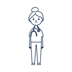cartoon doctor woman with stethoscope, line style