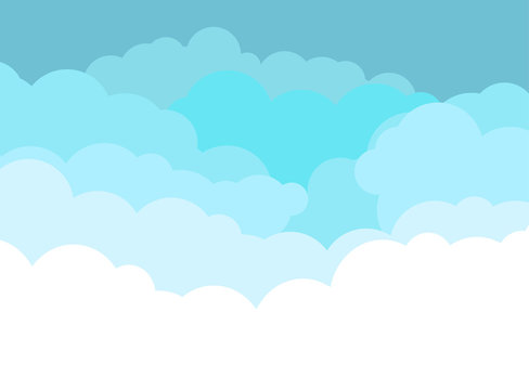 background blue gradient sky whith clouds vector illustration with air effect. cartoon cloud with plac for text. Vector template
