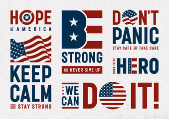 USA Patriotic Motivation Typography And Logos Set. EPS10 vector illustration with transparency.