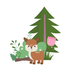 camping cute deer flower tree bush nature cartoon