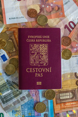 czech travel passport with euro. travel prohibition, declime in tourism