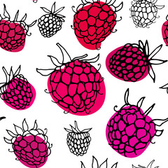 Pattern with hand drawn raspberry.