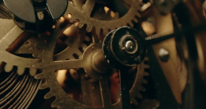 Vintage Clock With Moving Gears Showing The Passing of Time The Brevity Of Time Change Slow Motion 8k