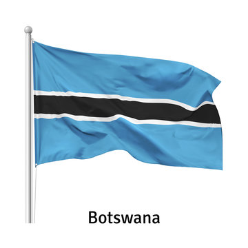 Flag of the Republic of Botswana in the wind on flagpole, isolated on white background, vector