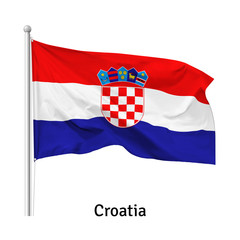Naklejka premium Flag of the Republic of Croatia in the wind on flagpole, isolated on white background, vector