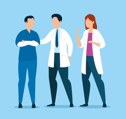 group of doctors with male nurse avatar characters vector illustration design