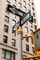 Obraz premium Directional signs on a vertical pole in New York City
