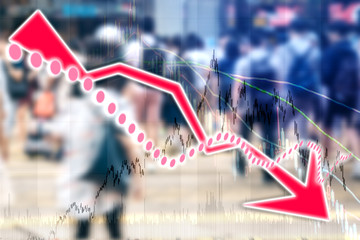 Double exposure of stocks market chart; concept for hong kong stock market or business or labor