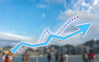 Double exposure of stocks market chart; concept for hong kong stock market or business or labor