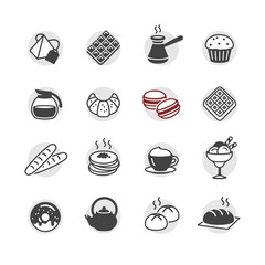 Cooking foods and kitchen icons set