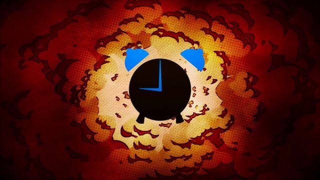 Animated alarm clock on an explosive background