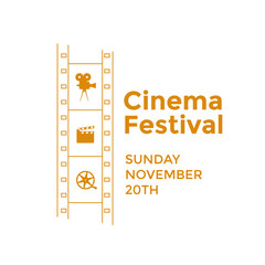 Cinema festival emblem with the icons film industry. Vector movie sign