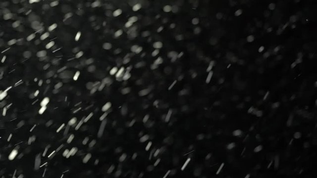 Snow falling in the night, up close