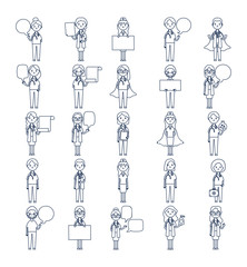 cartoon men and women medical doctors, line style