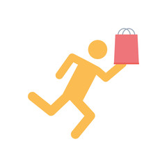 fast delivery concept, pictogram man running with shopping bag icon, flat style
