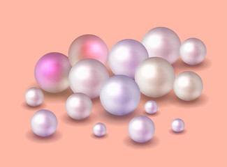 Pack nature ,sea pearl background with small and big white pearls . Vector illustration