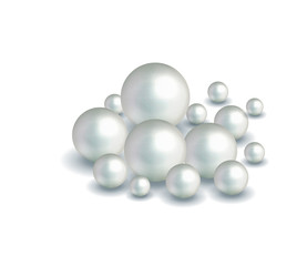 Pack nature ,sea pearl background with small and big white pearls . Vector illustration