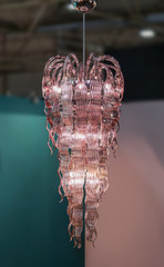 Modern glass trendy chandelier design, pink long luxury chandelier in the shape of flower