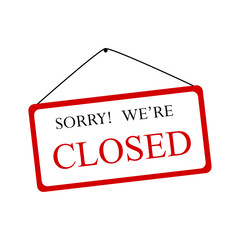door sign "sorry closed" white with red stroke