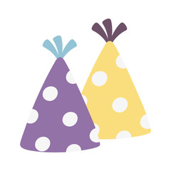 happy birthday, dotted party hats decoration festive celebration isolation design icon