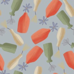 seamless pattern with plants and vases