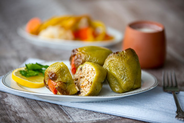 Biber Dolma, Turkish traditional food. Stuffed peppers with rice. (Turkish cuisine)