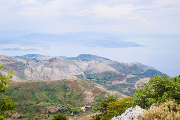 Fototapeta na wymiar On the way to Pantokrator monastery, Corfu island mountains, views, landscapes Greece