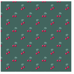 green color pattern with small red cherries