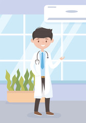 physician with stethoscope in hospital medical staff professional practitioner cartoon character