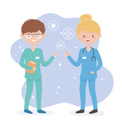 female and male surgeons occupation uniform medical staff practitioner cartoon character