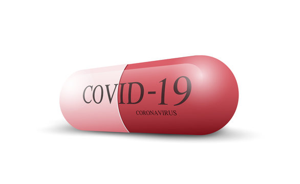 Medicine capsule covid - 19 coronavirus concept perspective style white background 