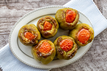 Biber Dolma, Turkish traditional food. Stuffed peppers with rice. (Turkish cuisine)