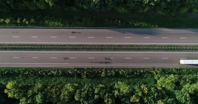 Highway between fields top-down view 