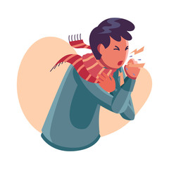 Flat Vector Illustration Representing Coughing Person As A Symptom of Corona Virus