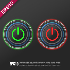 Neumorphic UI Two power buttons Green and Red on black background stylish vector