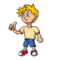 Cute boy showing thumbs up gesture color flat vector illustration. Happy little kid. Smiling toddler, preteen child cartoon character isolated on white background