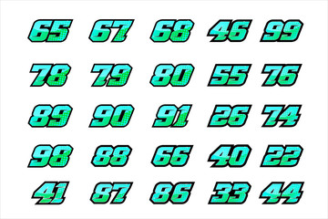 Set of racing number, start racing number, sport race number with halftone dots style vector illustration eps 10