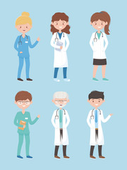 physicians female male medical staff professional practitioner cartoon character