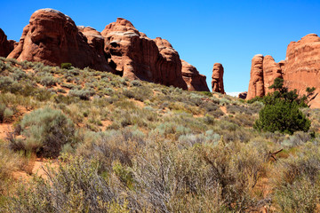 Moab, Utah / USA - August 18, 2015: Rock formation and landscape at Arches National Park, Moab, Utah, USA