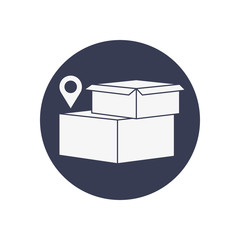 boxes and location pin icon, block style