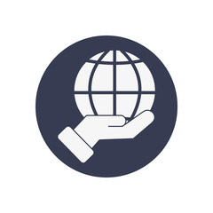 hand holding a global sphere icon, block style