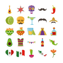 cinco de mayo mexican celebration festive party national icons set flat style icon
