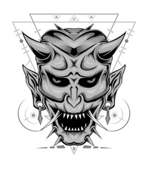 JAPANESE GHOST. Gangster emblem, label, print, badge skull.