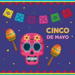 cinco de mayo poster with skull and maracas