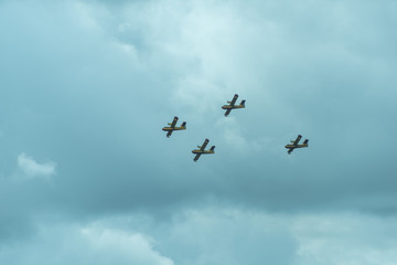 Fototapeta na wymiar Aircraft formation puts out fires