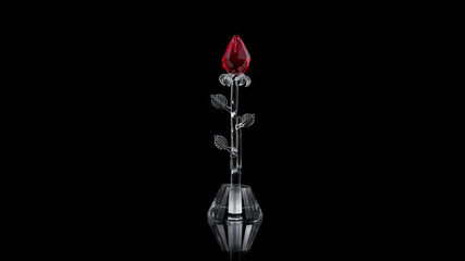 Fototapeta na wymiar Red rose flower glass crystal statuette