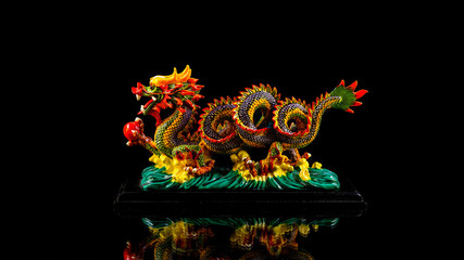 Ceramic colorful Asian Dragon Snake figurine 